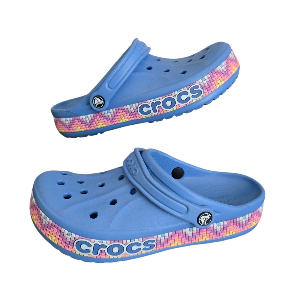 Crocs Baya band Chevron Clogs Womens Size 10 Blue Casual Shoes Mens 8